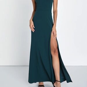 Lulus Sensational Icon Emerald Green Backless Square Neck Maxi Dress